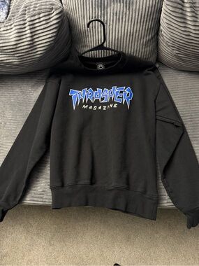 Thrasher Black Crewneck Sweatshirt with Blue Logo